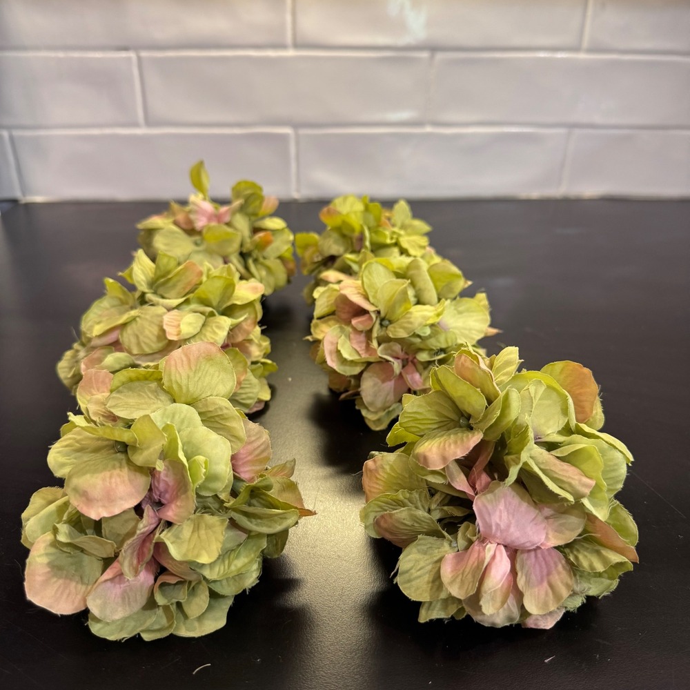 Hydrangea Napkin Rings Set of 6 Green Pink Floral Faux Flower Cottagecore